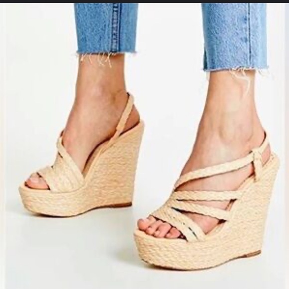 Alice & Olivia women’s Tenley raffia & leather wedge - Picture 1 of 7